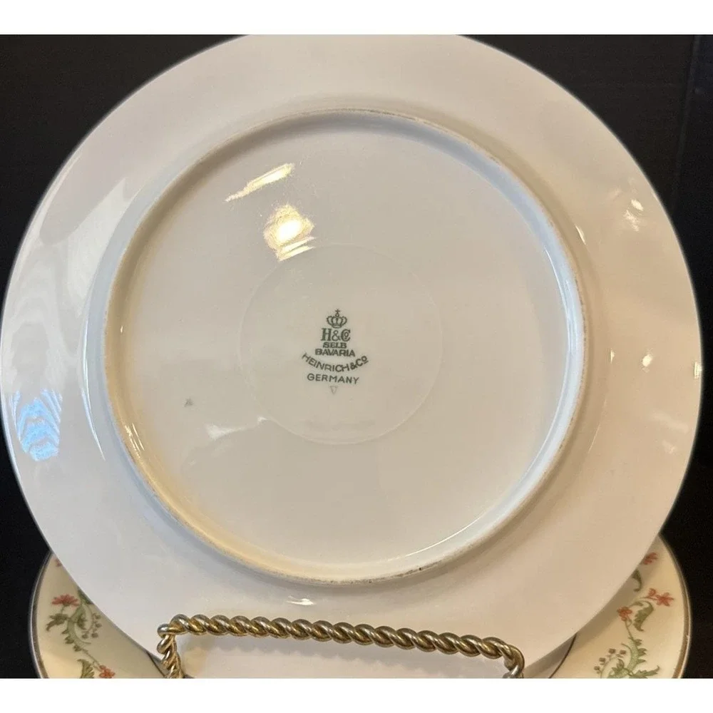 Heinrich Selb Bavaria Germany Gold Trim Pink Flowers Salad Plates Set‎ Of 4